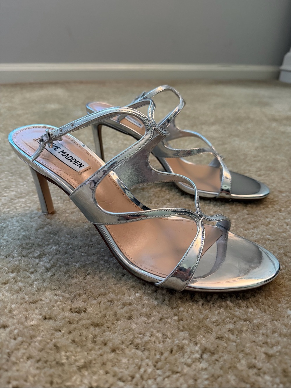 Steve Madden Metallic Silver Strappy Heeled Sandals